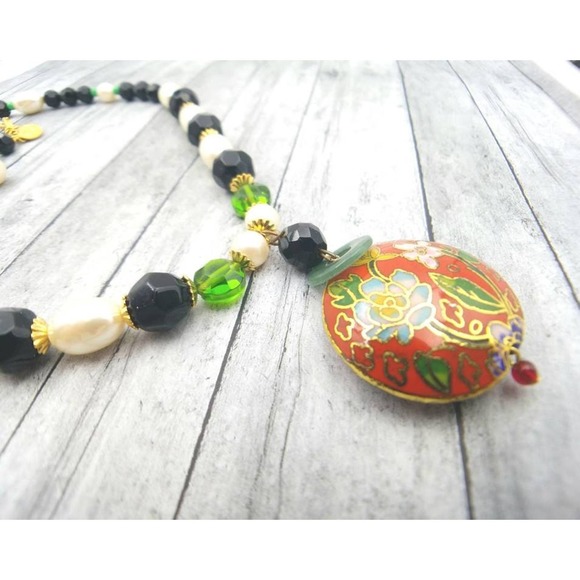 Vintage SARAH COVENTRY Red Enamel Flower Necklace – Vintage Bead Necklace - Picture 2 of 7